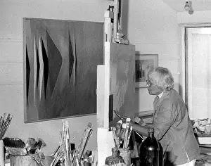 Abstract Prints: Wilhelmina Barns-Graham, artist, at work in her studio