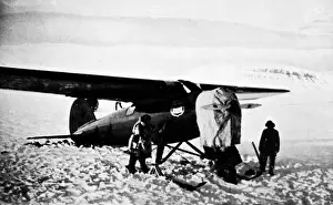 Wilkins Prints: Wilkins and his plane at Green Harbour, Spitsbergen