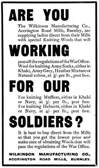 Regulations Prints: Wilkinson Manufacturing Co knitting wools for WW1 comforts