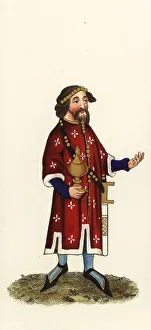 14th Century Prints: William de Albeneis, Pincerna Regis, with goblet and sword