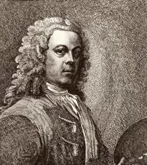 William Hogarth, artist, with wig and palette