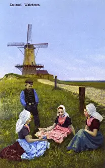 Zeeland Prints: Windmill with platform, Walcheren, Zeeland, Netherlands