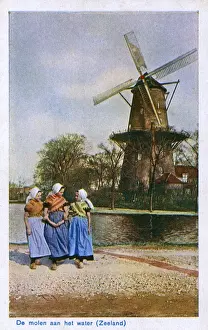 Zeeland Prints: Windmill with platform, Zeeland, Netherlands