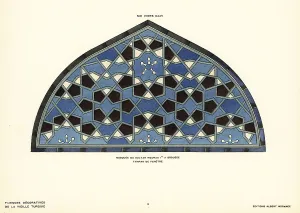 Lattice Prints: Window tympanum in ceramic tile with decorative lattice pattern