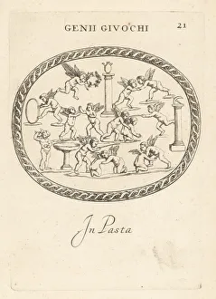 Dart Prints: Winged Cupids playing games and sports