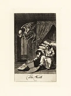 Lavenburg Calendar Prints: The winged skeleton of Death flies off with a baby