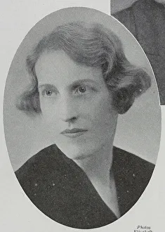 Winifred Holtby, author, studio portrait. Captioned, Winifred Holtby; A director of Time and Tide whose new book, Mandoa, Mandoa, has been well reviewed'. From an article, A Mixed Bag, by Ericus