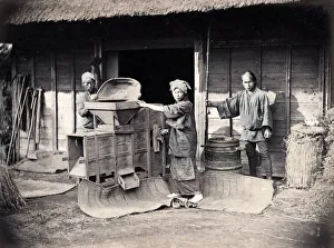 Fans Prints: Winnowing or cleaning tea or grain with fans, Japan