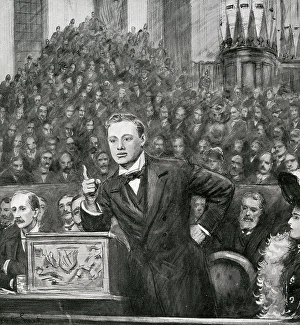 Addressing Gallery: Winston Churchill addressing meeting in Birmingham