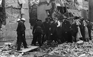 Inspection Prints: Winston Churchill at bomb site, Tufton Street, WW2