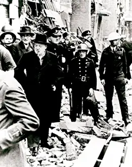 Winston Churchill Inspecting Bomb Damage in Tufton Street