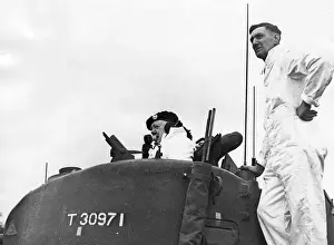 Winston Churchill in turret of Churchill tank, 1942