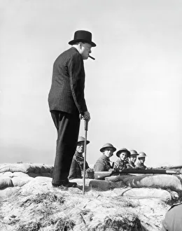 Churchill Collection: Winston Churchill Visiting Coastal Defences near Dover