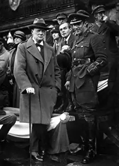 Winston Churchill watching parade through Lille, 1918