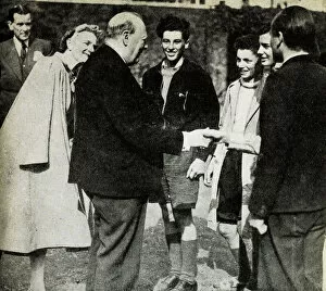 Winston and Clementine Churchill with Free French boys