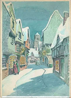 Wheatcroft Prints: Winter Coaching scene, street with snow