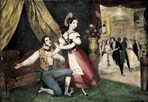 Romanticismo Prints: The Winter. The Dance. Engraving. SPAIN. Madrid