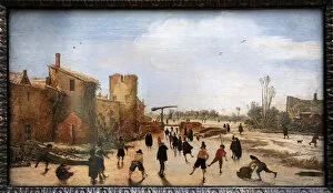 Pinakothek Gallery: Winter games on the town moat, 1618, by Esaias van de Velde