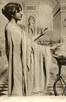 Warming Gallery: Winter - a Greek or Roman woman warms her hands by a fire