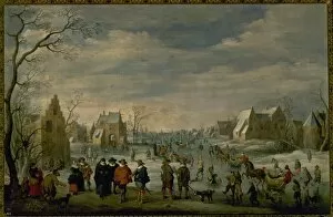 Skaters Collection: Winter landscape with skaters by Droochsloot