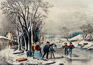 Frozen Gallery: Winter Pastime with children playing on a frozen pond