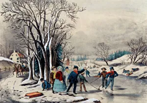 Pond Collection: Winter Pastime with children playing on a frozen pond