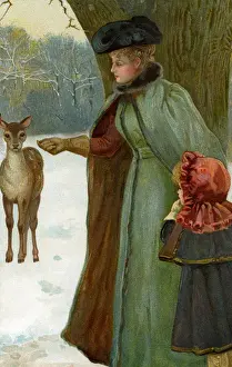 Nister Prints: Winter scene with deer