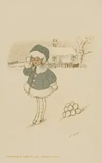 Leggings Prints: Winter scene. Girl with snowballs