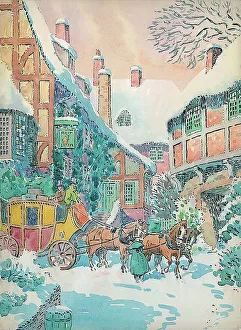 Winter scene with horses and carriage