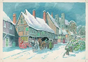Winter scene with horses and cart