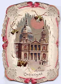 Winter scene with St Pauls Cathedral on a Christmas card Winter scene with St Pauls Cathedral on a Christmas card