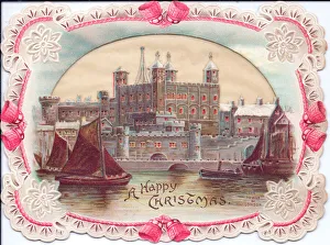 Cold Gallery: Winter scene with Tower of London on a Christmas card