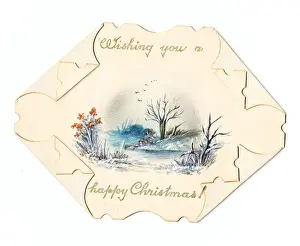 Edges Prints: Wintry scene on a cutout Christmas card