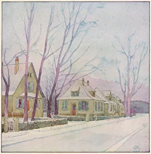 A wintry street scene in the cite-jardin of Ungemach, near Strasbourg, France. Date: 1929