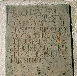 Inscribed Gallery: Witiza tombstone. Basilica of Saints Justo and Pastor. Barce