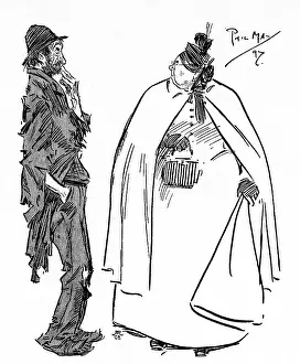 Begging Prints: Witty tramp and disgusted older woman - Phil May Cartoon