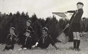 Signalling Prints: Wolf cubs doing a semaphore test, Canada