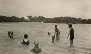 Wolf cubs taking swimmers badge test, Bermuda