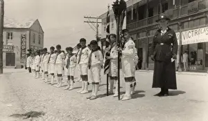 Wolf cubs waiting for scouts, church parade, Bermuda