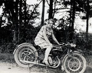 Sunbeam Collection: Woman on 1921 Sunbeam motorcycle