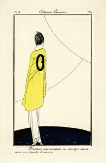 Images Dated 10th April 2019: Woman in afternoon coat of lemon yellow duvetyn