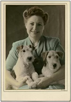 Airedale Gallery: Woman with two Airedale Terrier dogs