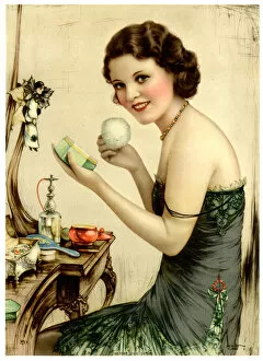 Woman applying makeup at her dressing table