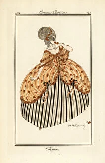 Woman in ball gown and mask, costume of Manon Lescaut