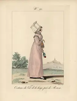 Femmes Prints: Woman in bavolet bonnet and costumer of Val-de-la-Haye