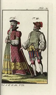 Bayern Prints: Woman of Bayern, 1581, and a German army captain, 1588