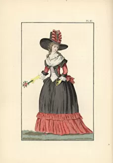 Woman in black and poppy-red outfit, 1787
