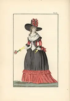 Fichu Prints: Woman in black and poppy-red outfit, 1787