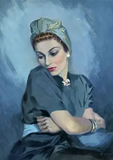 Scarf Prints: Woman in Blue by David Wright