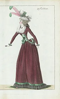 Fichu Prints: Woman in bonnet, caraco and petticoats, 1790